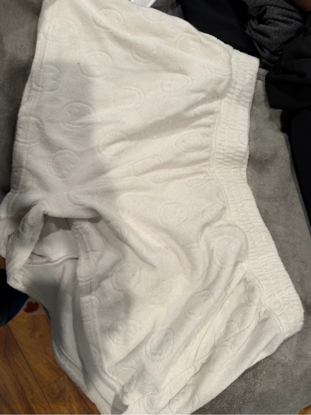 aerie White Terry Knit Athletic Shorts with Subtle Circle Texture